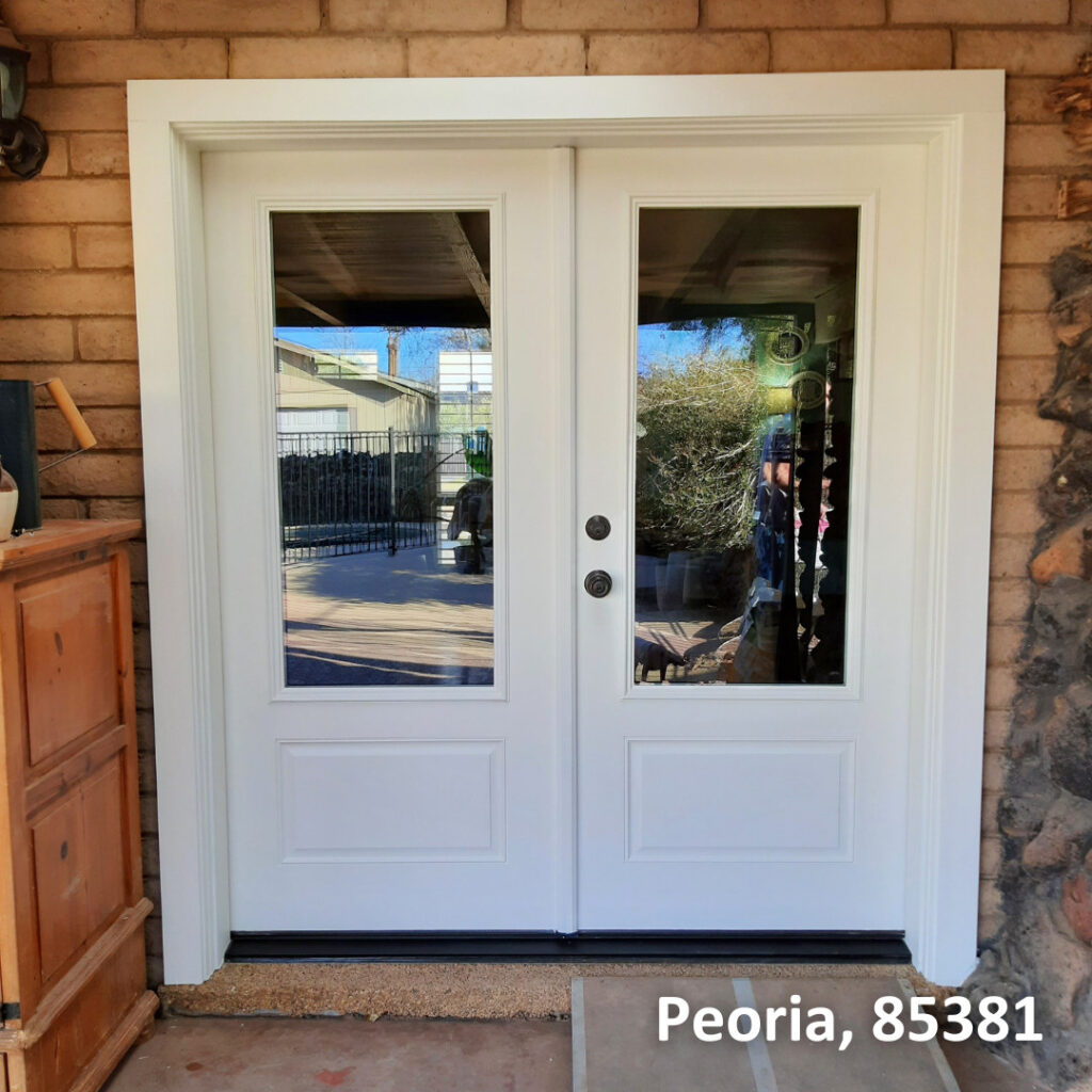 White Double Fiberglass Entry Door with 3/4 Glass in Peoria, AZ 85381. Block Home.